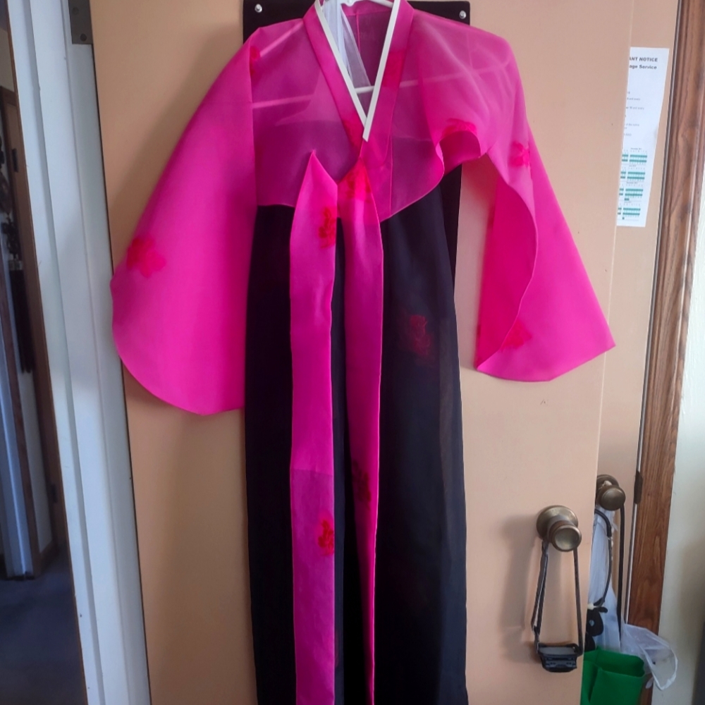 Women's Hanbok Jeogori x 2 and Chima Set in Hot Pink + White and Black